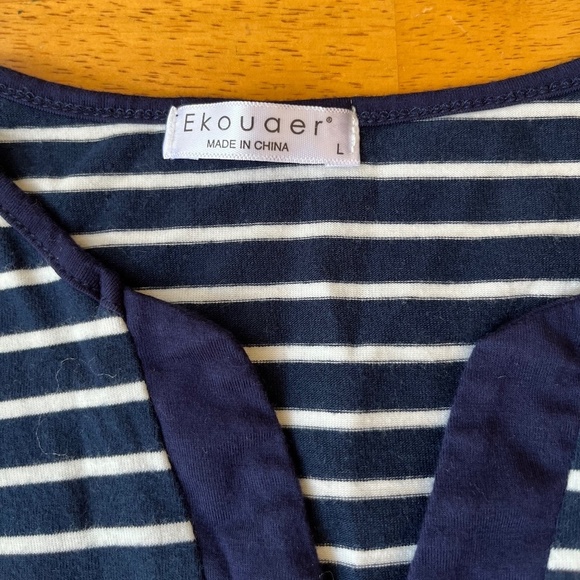 Ekouaer Lounge wear  Long Sleeve Button Down v neck Sleepwear dress, Size L - Picture 4 of 11